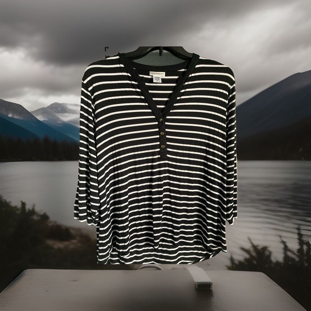 Rebecca Malone Women’s Size XL Black & White Striped Top EXCELLENT COND. Bold